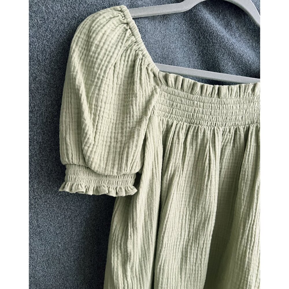 New J.Crew Squareneck Puff-Sleeve Soft Gauze Top, faded pistachio color, XS - Picture 4 of 7